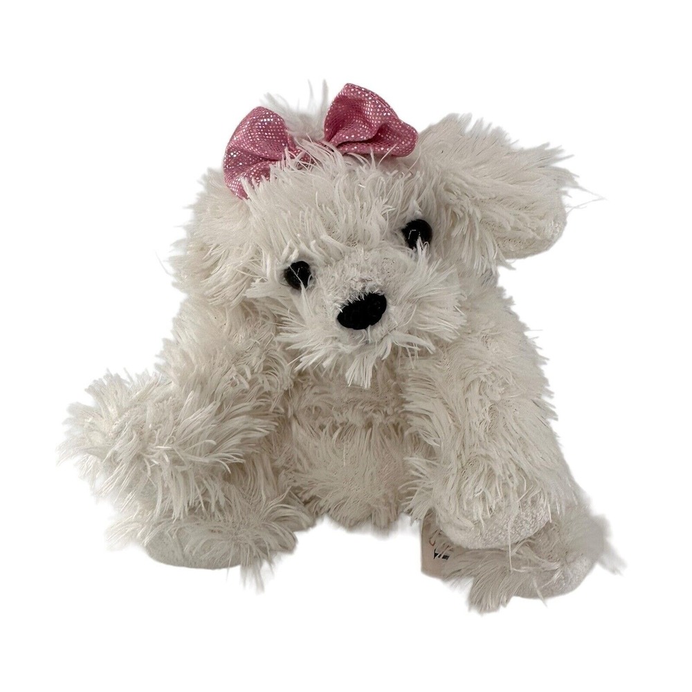 Mary Meyer Sweet Rascals White Plush Puppy Dog Pink Bow 10" Soft Stuffed Poodle